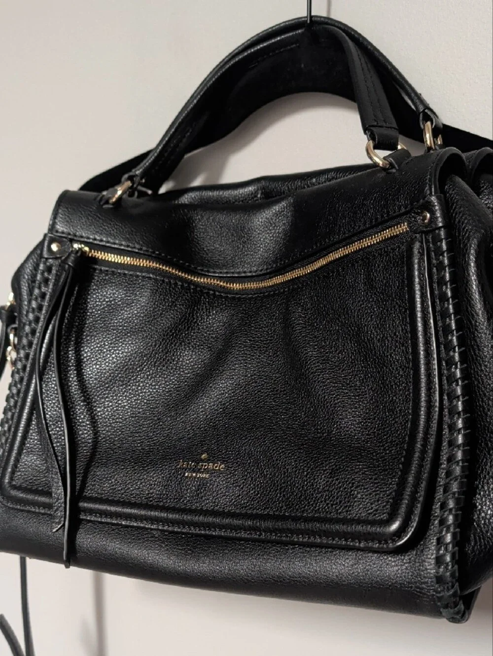 kate spade Black Pebbled Leather Satchel with Gold Hardware